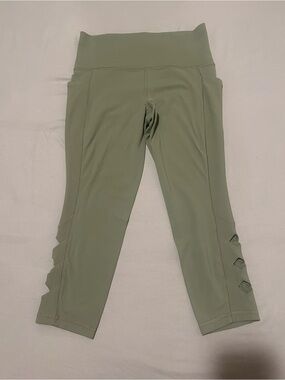 Athleta Olive Green Cropped Leggings with Side Cutout Detail